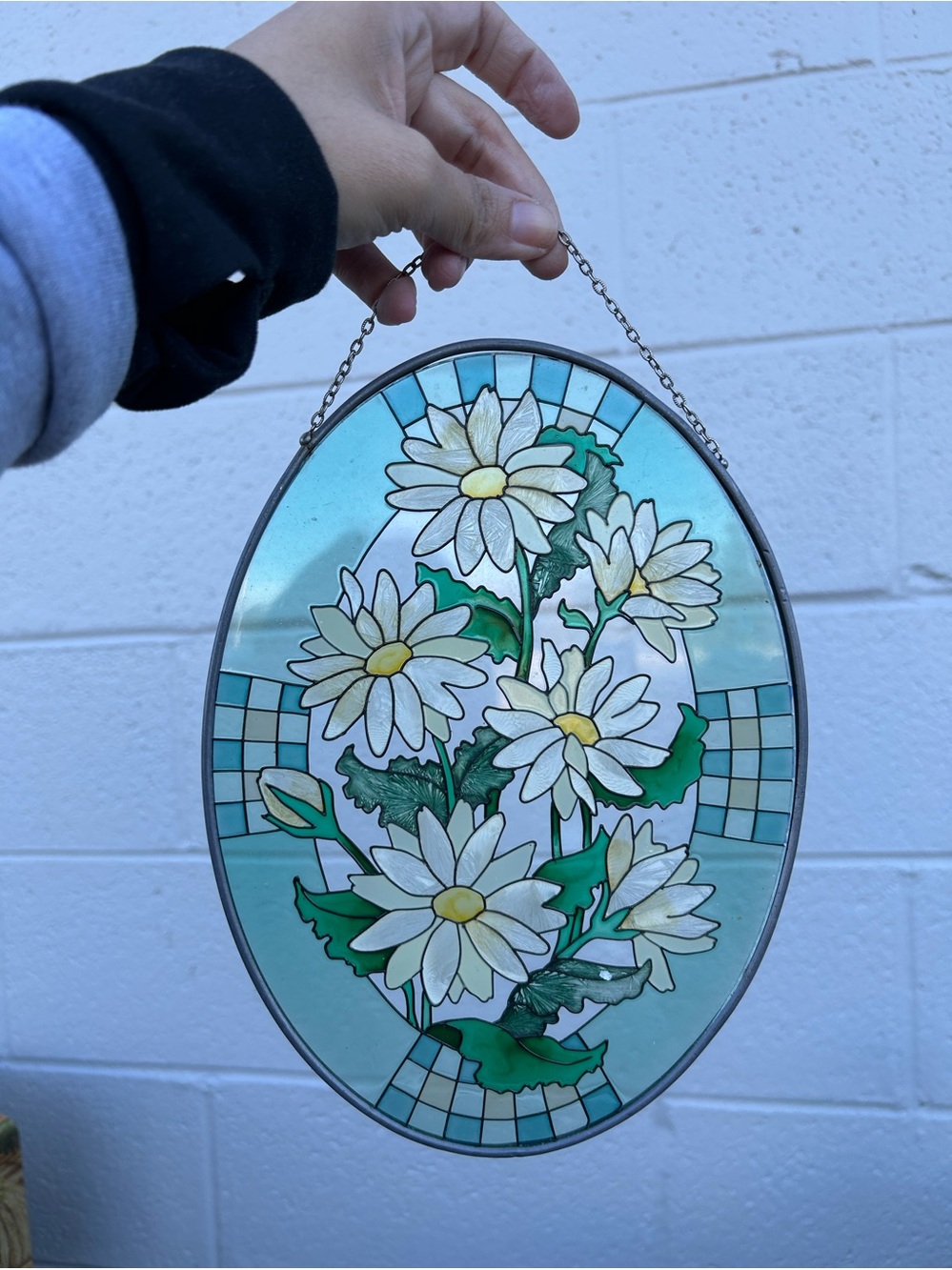 Beautiful Handcrafted Blue & Green Daisy Stained Glass Suncatcher wall art decor
